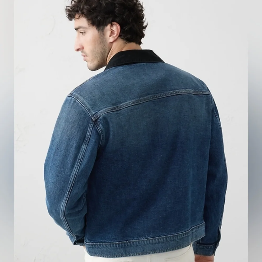 Banana Republic Blue Denim Jacket Black Corduroy Collar XL Men's Trucker